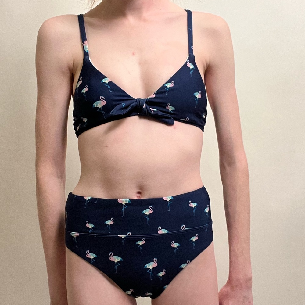 Flamingo Print Navy Blue Bikini